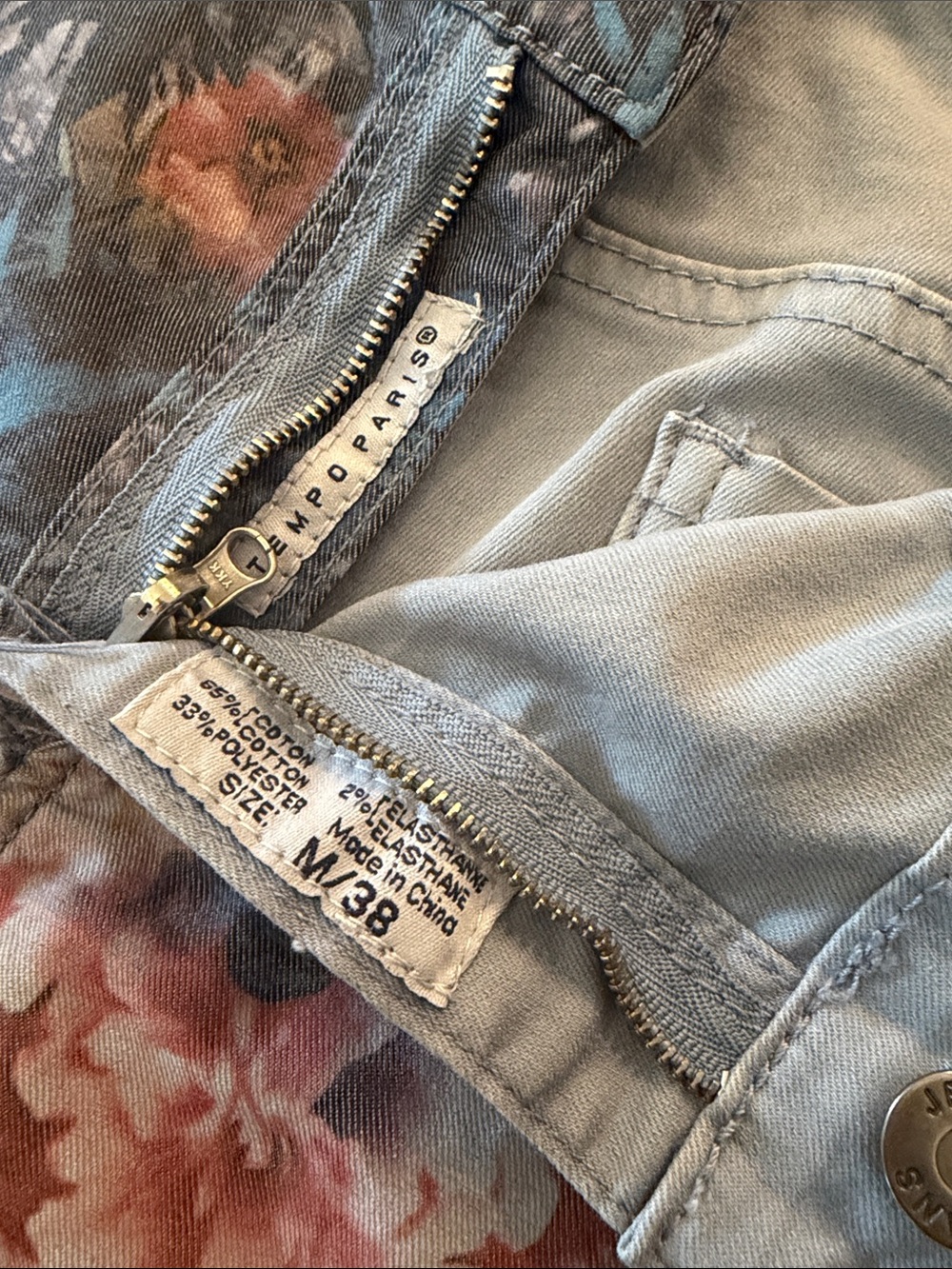 Tempo Paris Floral Denim Jacket and Jeans Set - Blue, Pink, Tan - Picture 8 of 10